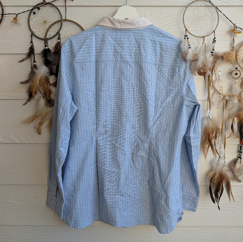 TOMMY HILFIGER Blue Striped Embroidered Logo Cotton Shirt - Picture 8 of 8